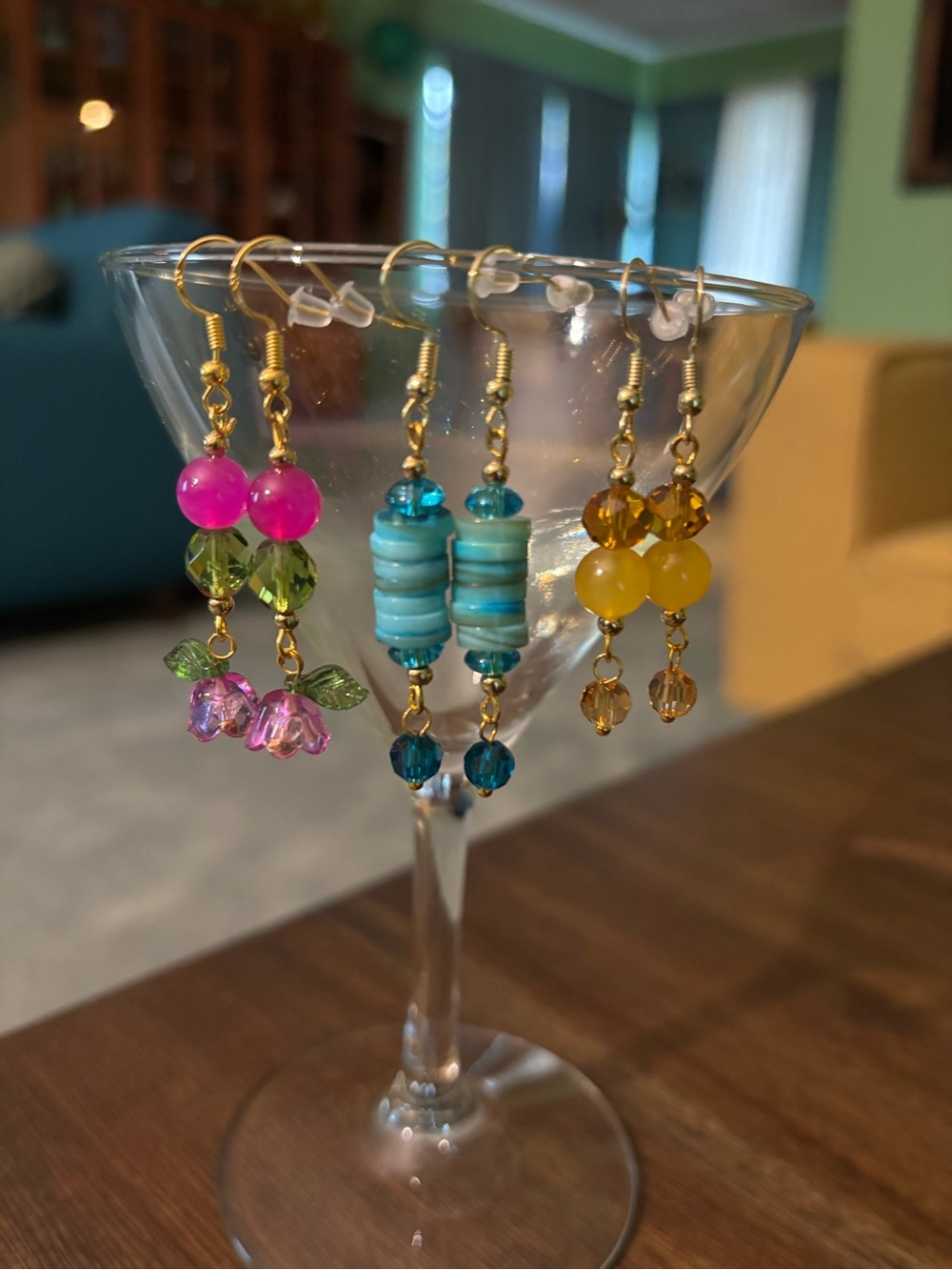 Handmade Multicolor Beaded Dangle Earrings Set - Gold Hooks
